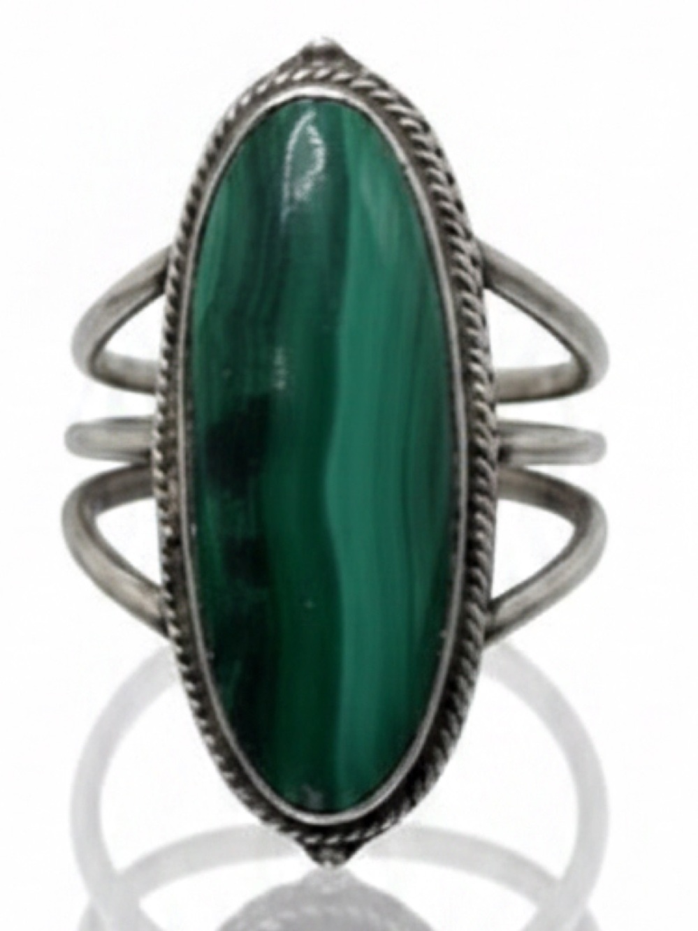 Vintage 1980s Navajo Style Sterling Silver Malachite Statement Ring Size 6